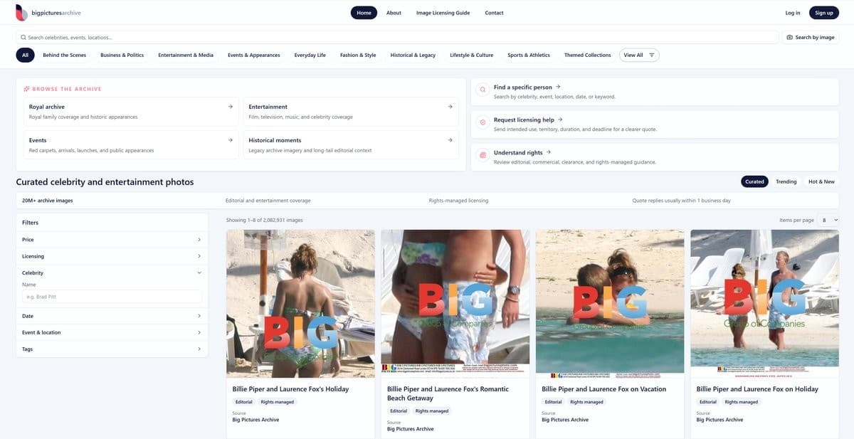 Big Pictures Archive Opens Search Access to 2 Million Rights-Managed Celebrity and Royal Images