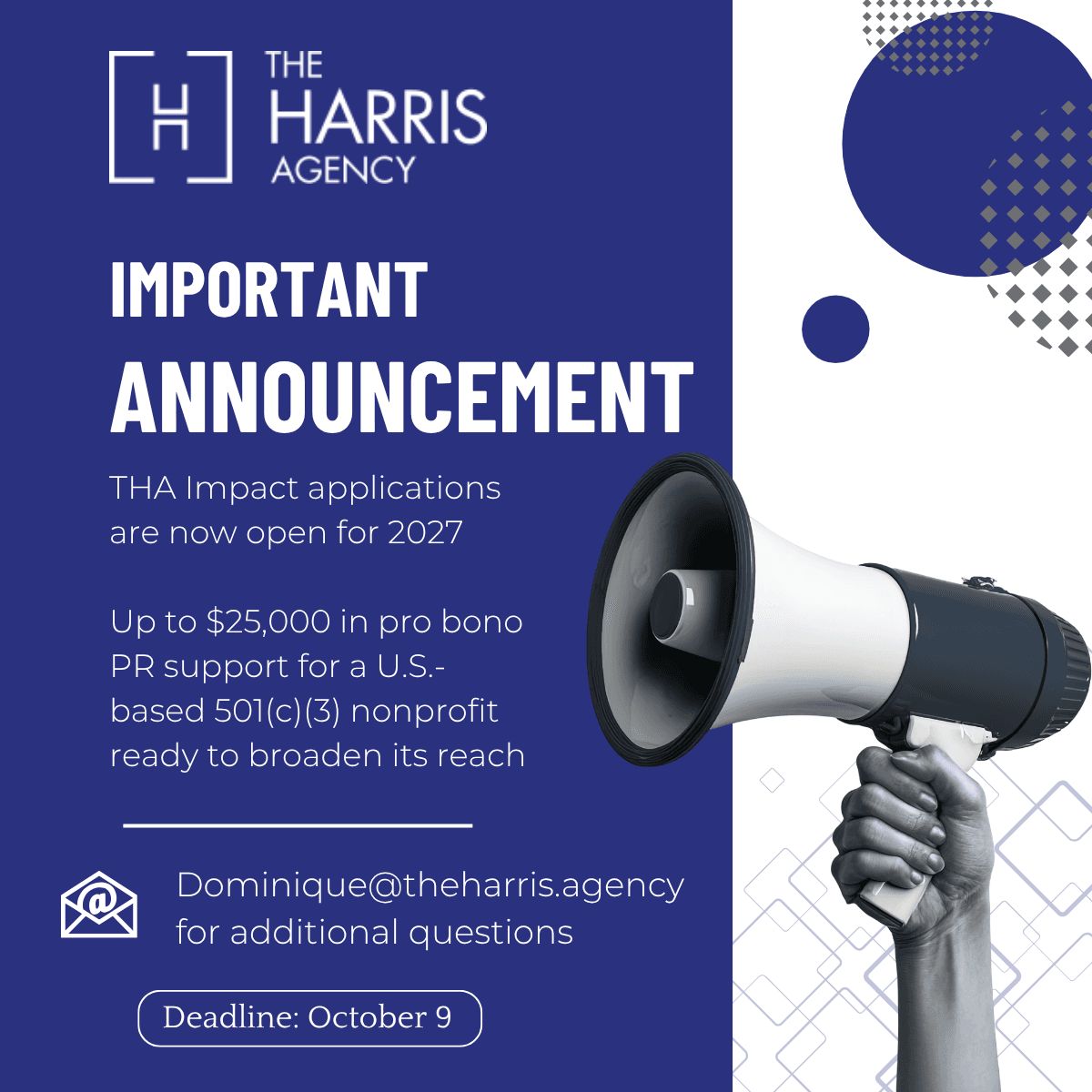 The Harris Agency Launches 2027 THA Impact Pro Bono Grant for Nonprofits